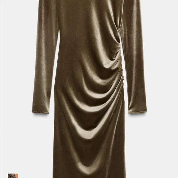 Zara Olive Velvet Backless Dress - Picture 3 of 4